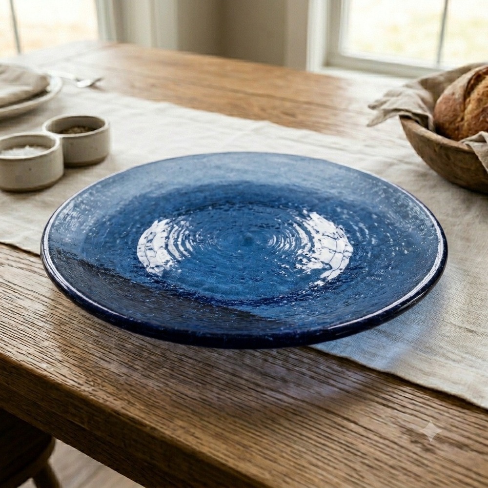 Fire‎ and Light Recycled Glass 11" Dinner Plate Cobalt Blue Retired